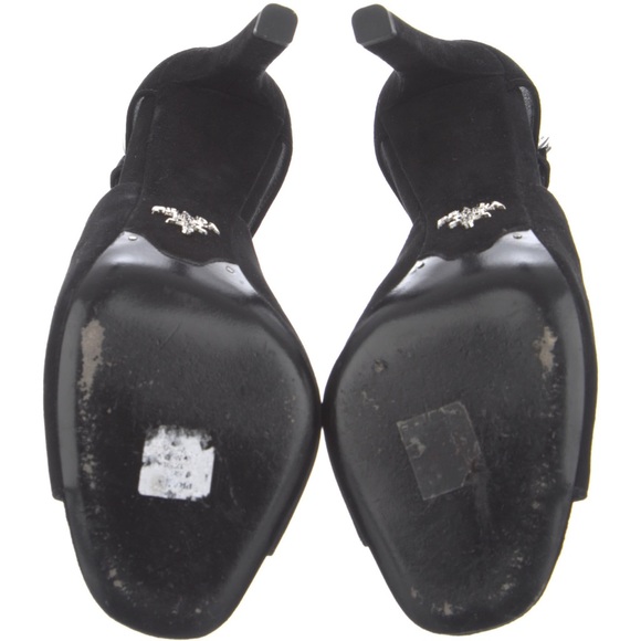 PRADA ankle strap black suede heels sandals with box, bag, and extra tips. - Picture 5 of 11